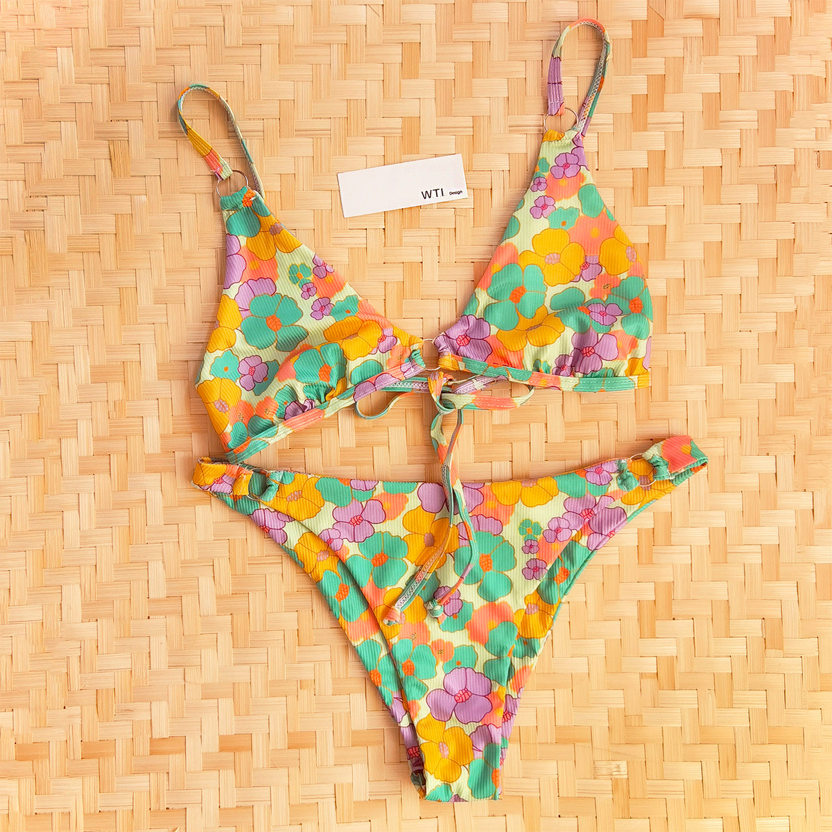 Floral Print Ring Crop Bikini Swimsuit