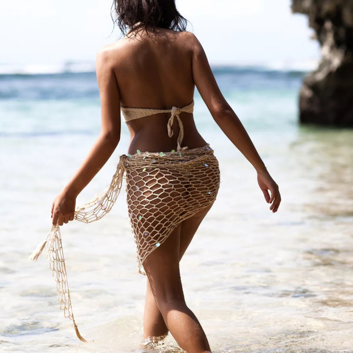 Handmade Colorful Scale Fish Net Triangle Cover-Up - worthtryit.com