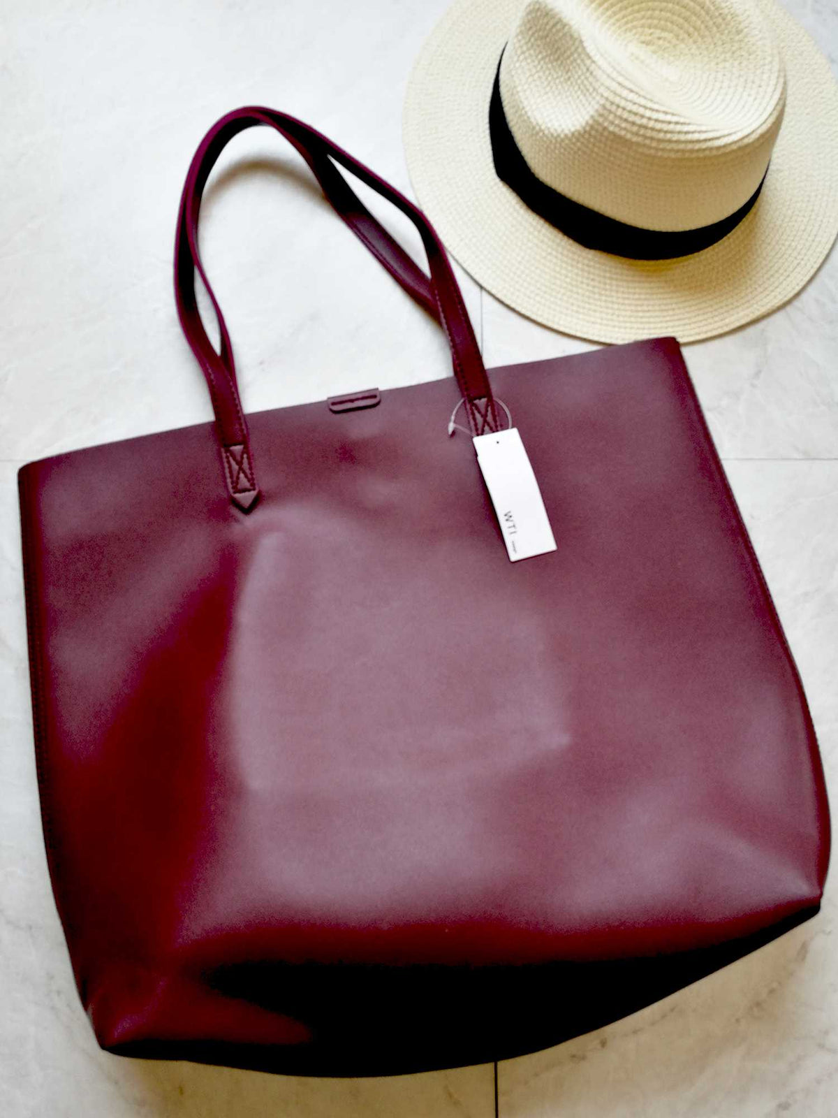 Oversized Brown Faux Leather Tote Bag - Burnt Orange - worthtryit.com