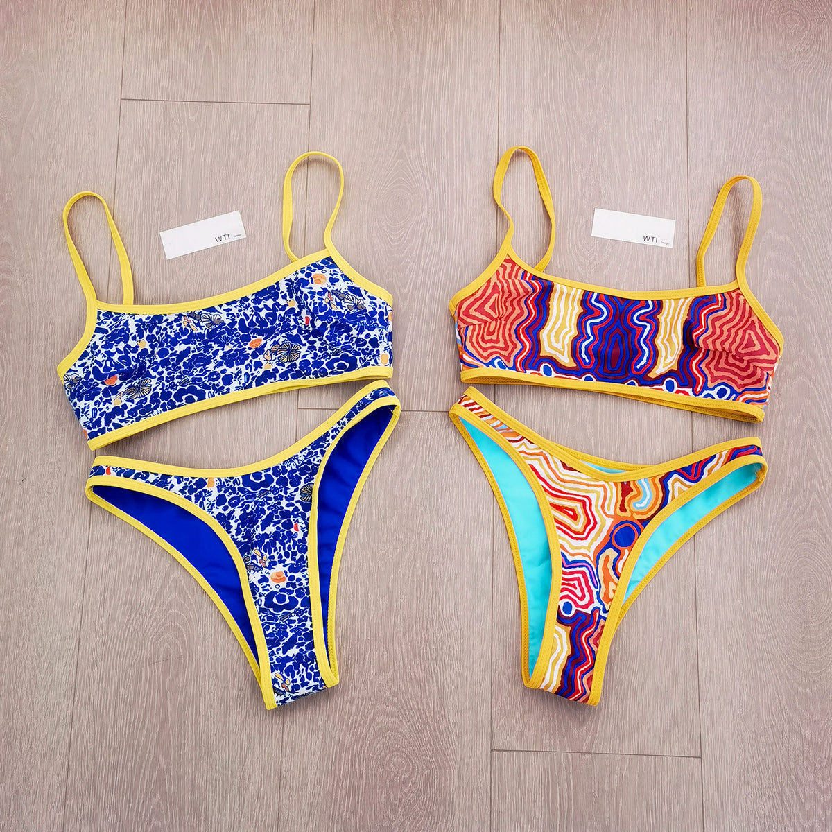 Floral Blocked Crop Top Bikini Swimsuit