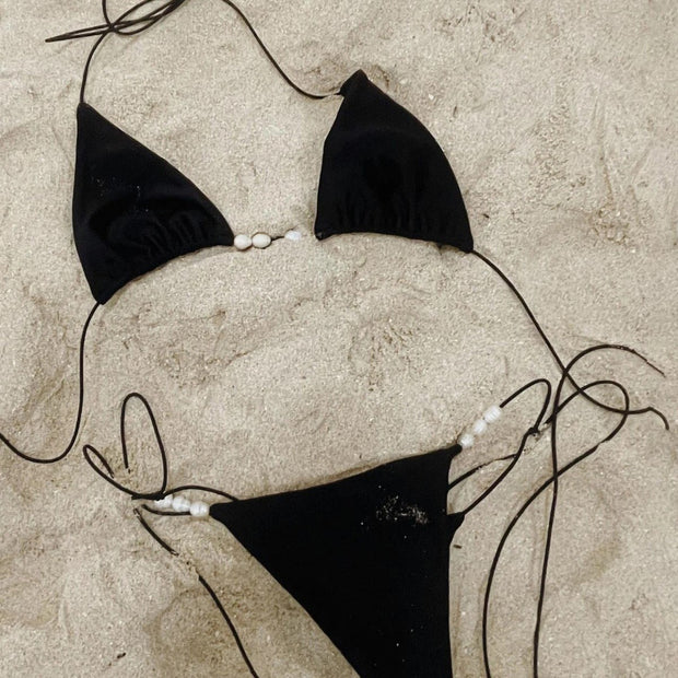 Cheeky Tiny Straps Triangle Bikini With Skirt