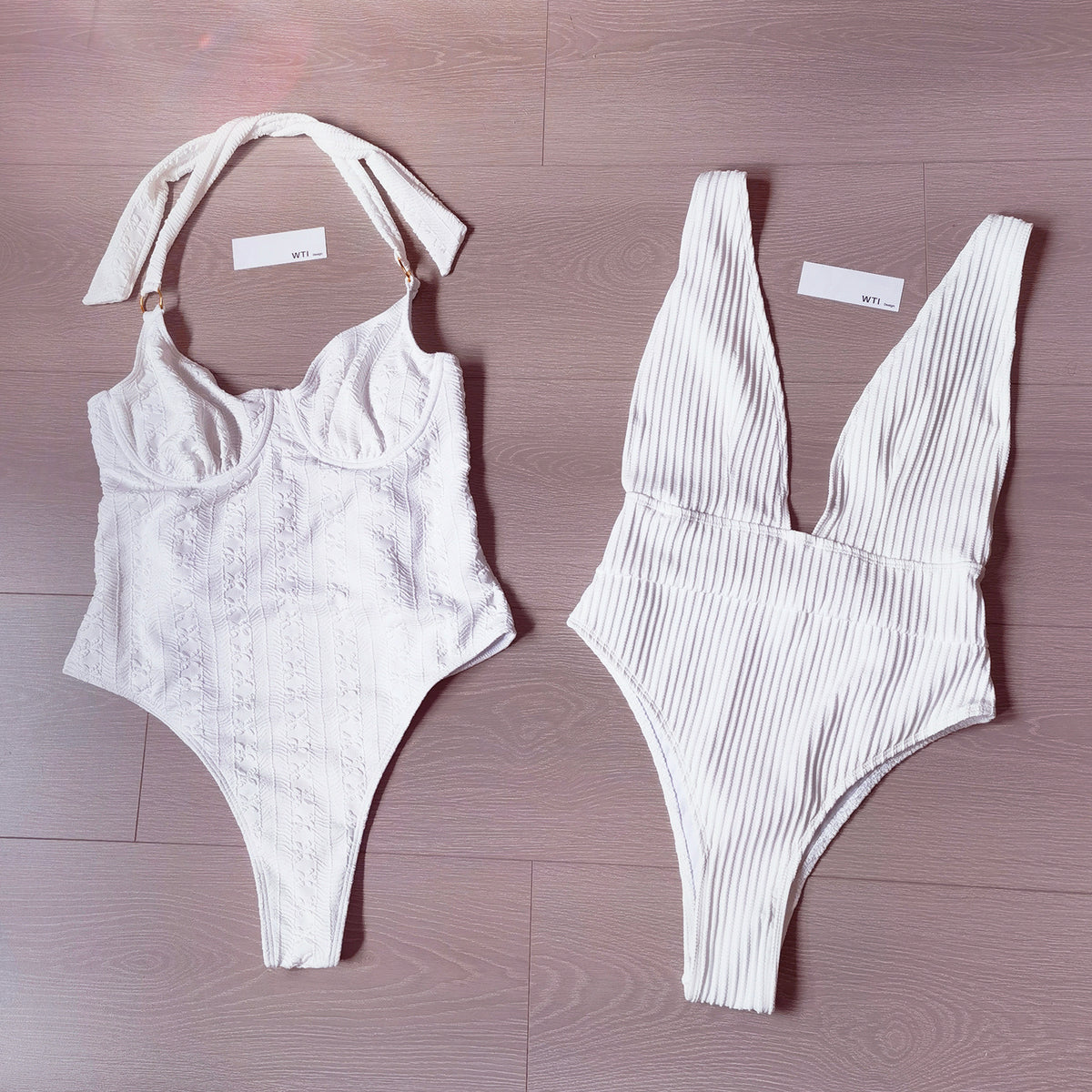 Textured Vintage Style High Leg One Piece Swimsuit