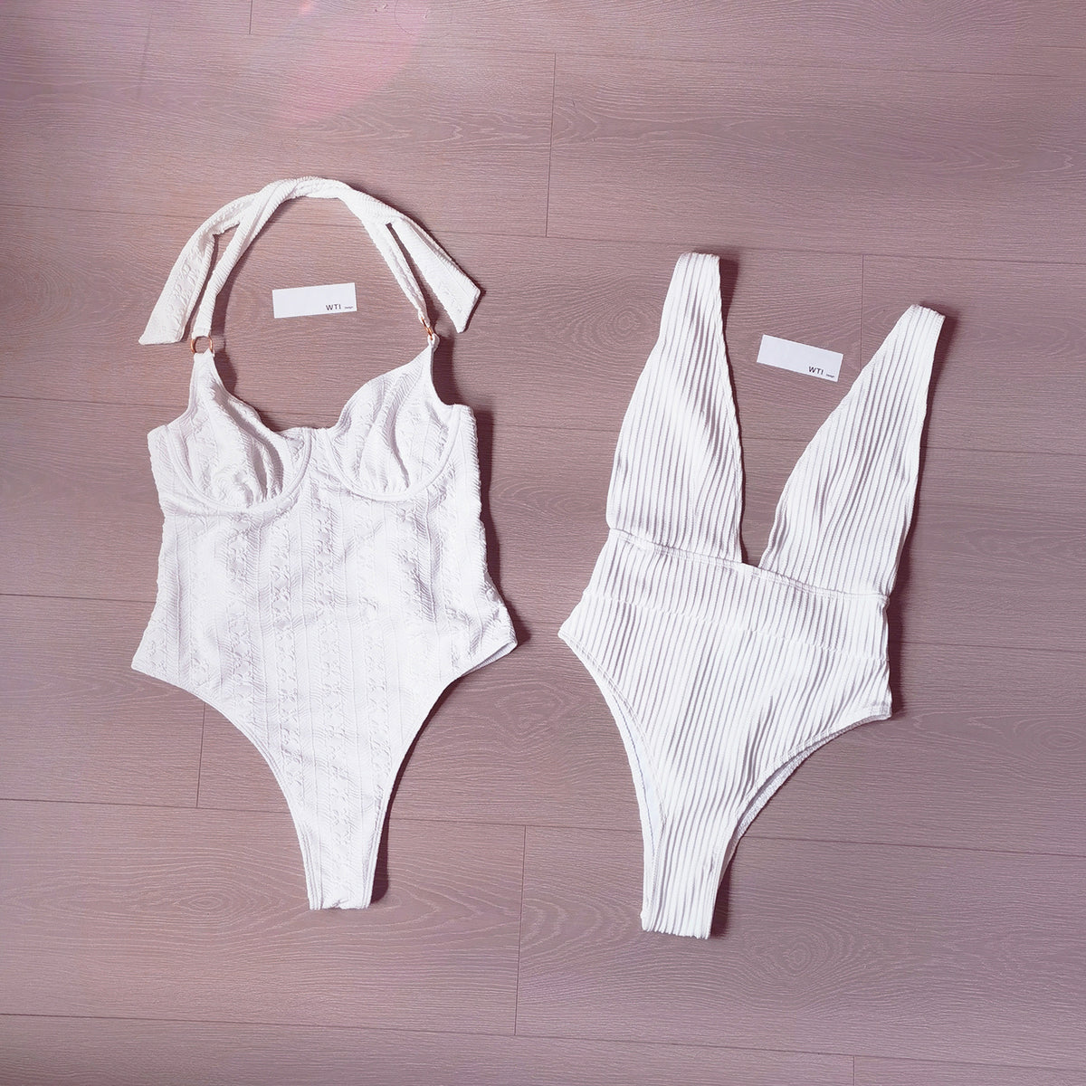 Textured Vintage Style High Leg One Piece Swimsuit