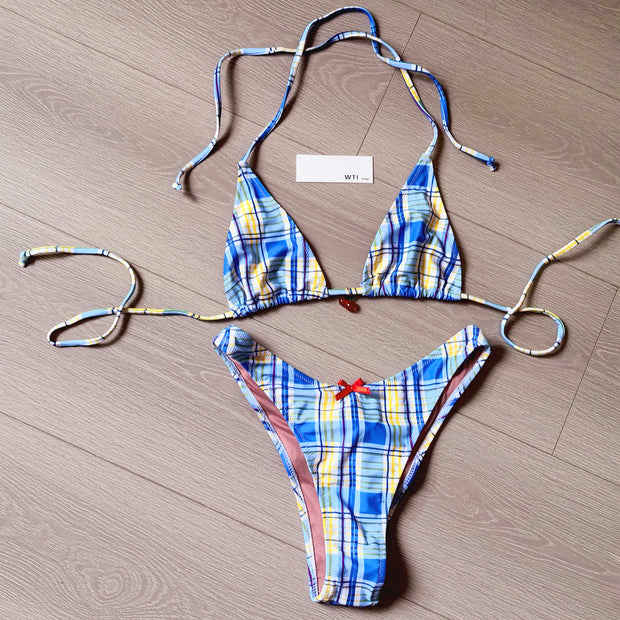 Checked Triangle Bikini Swimsuit DY21