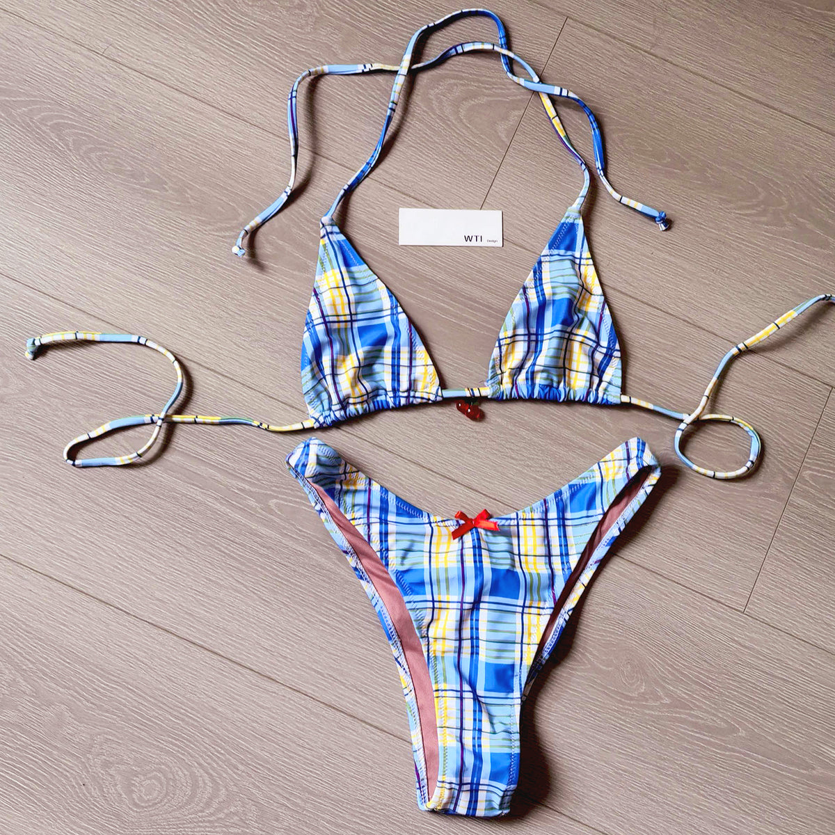 Checked Triangle Bikini Swimsuit DY21