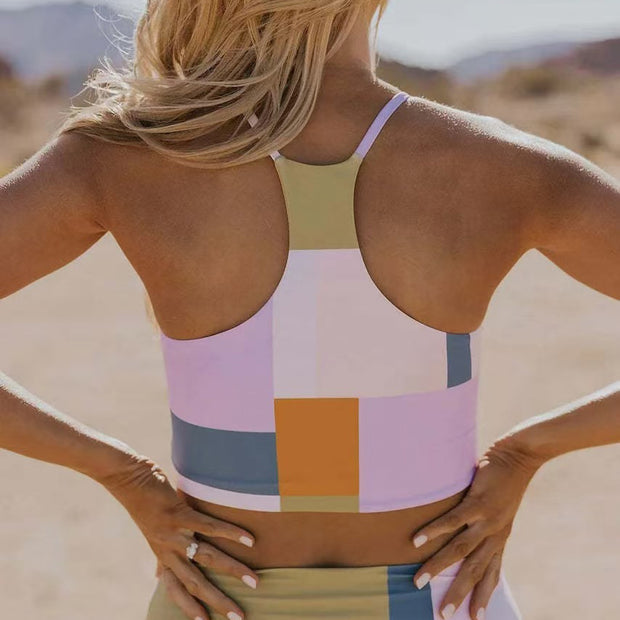 Color Block Halter Cami Top Bikini Swimsuit