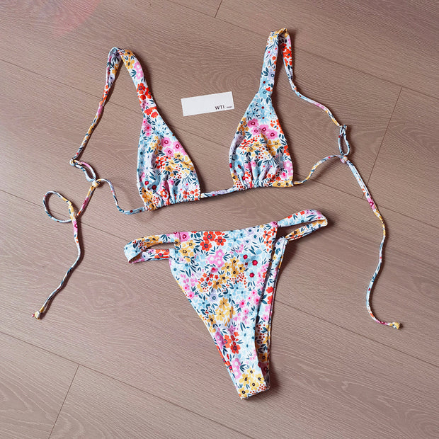Ditsy Floral Print Triangle Bikini Swimsuit