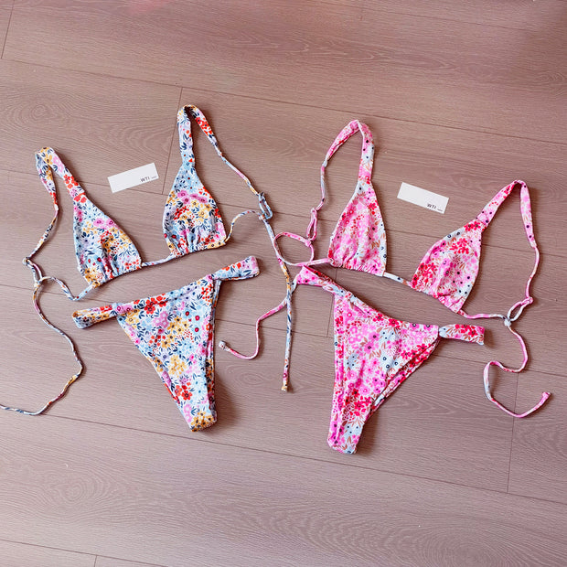 Ditsy Floral Print Triangle Bikini Swimsuit