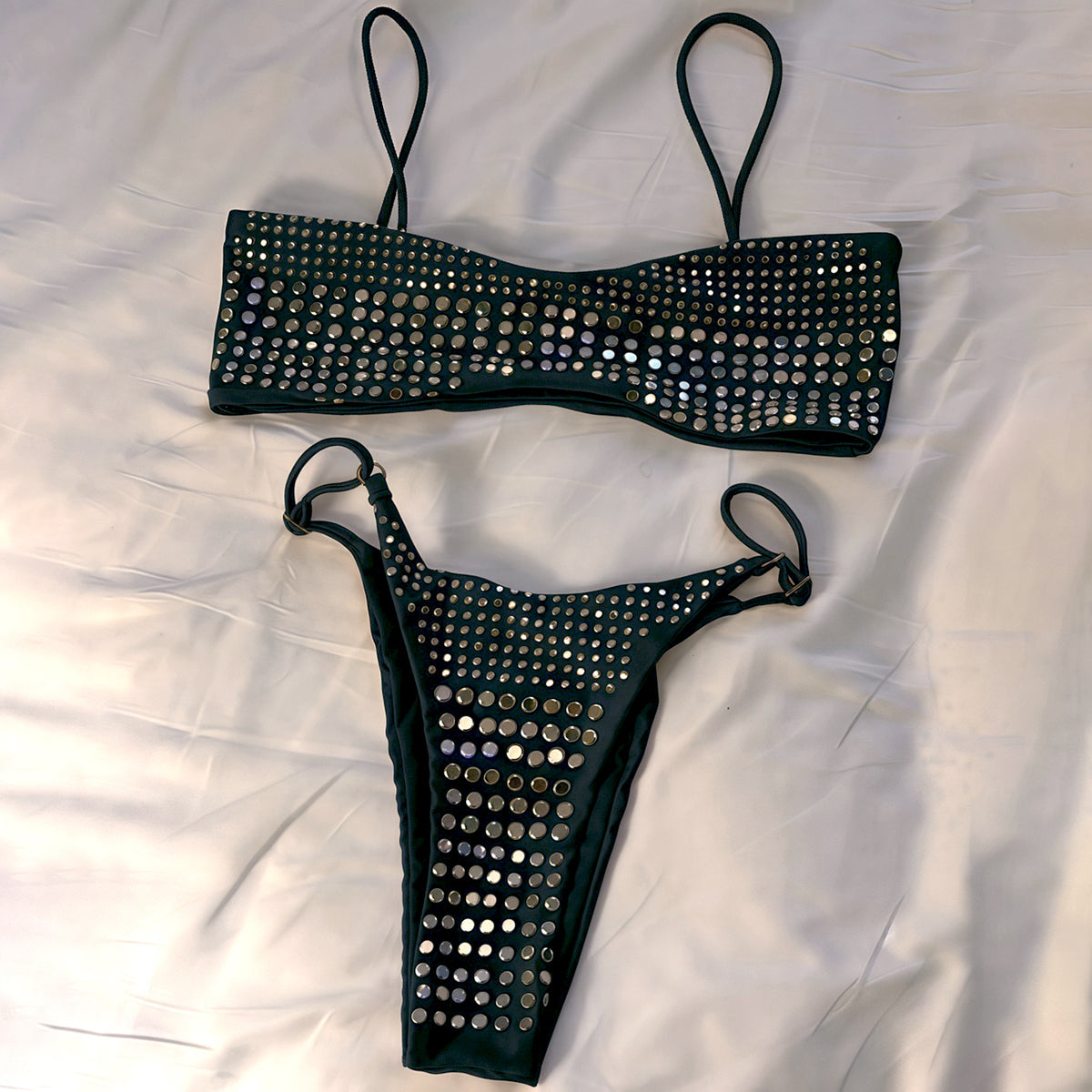 Studs Crop Top Bandeaux Bikini Swimsuit