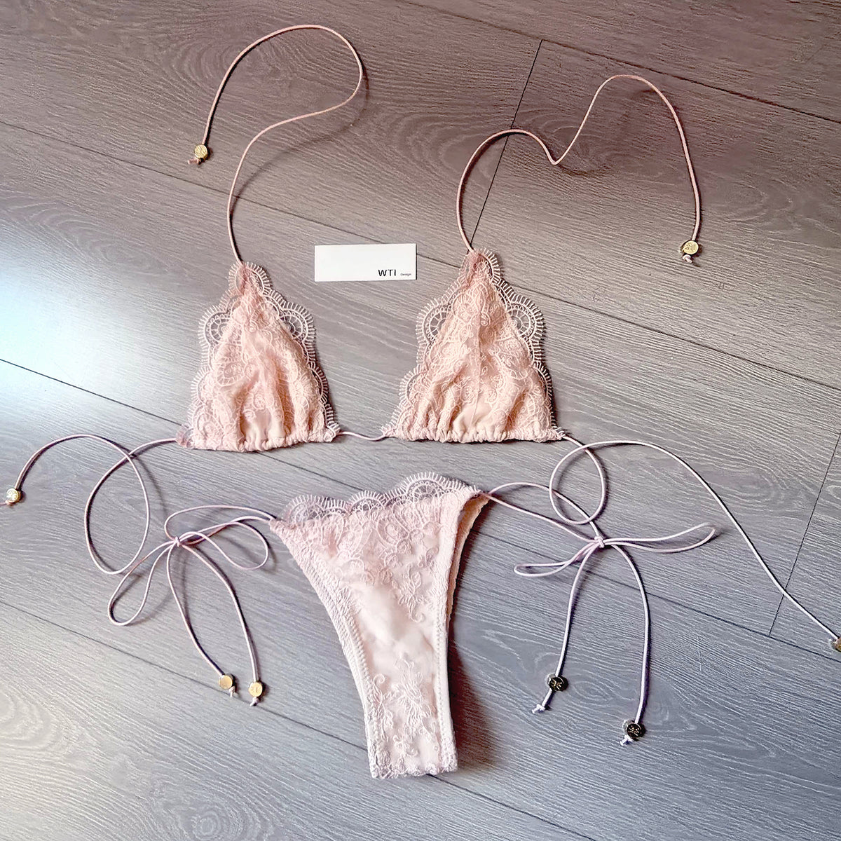 Eyelash Lace Triangle Side Tie Bikini Swimsuit