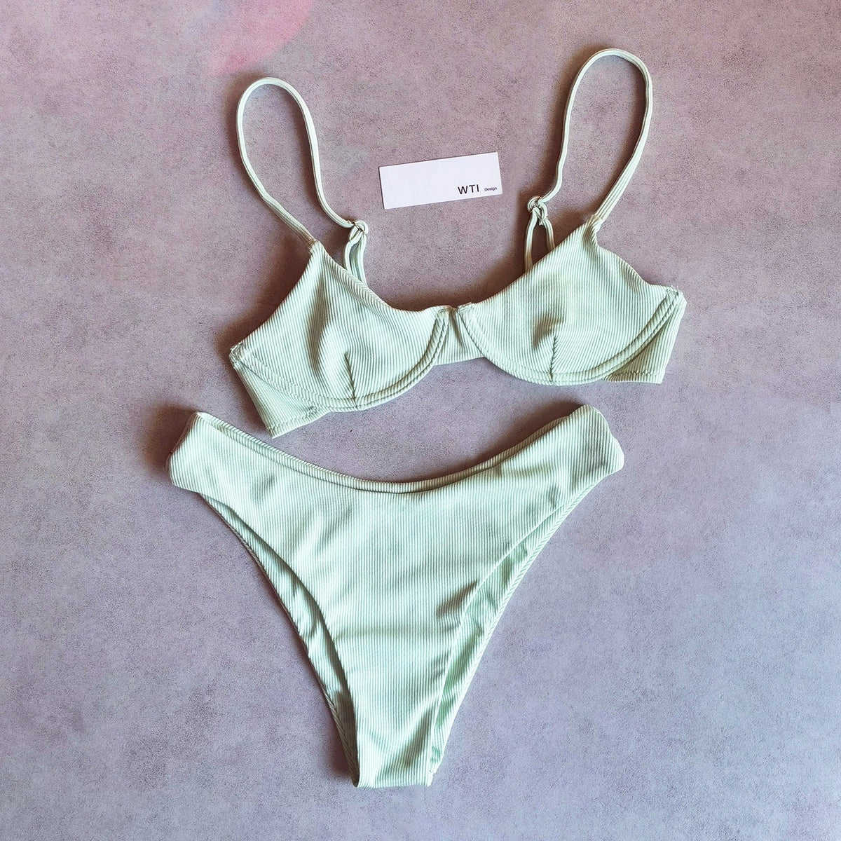 Ribbed Block Underwear Bralette Bikini Set