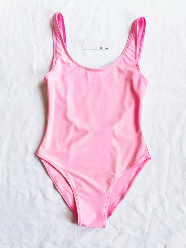 Solid Color Vintage High Cut One Piece Swimsuit