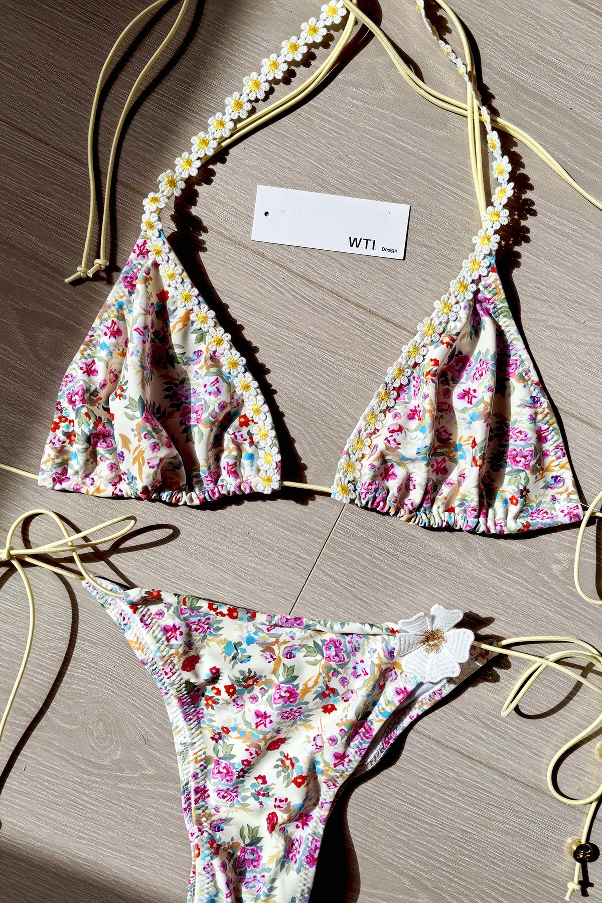 Floral Trimmed Triangle Bikini Swimsuit