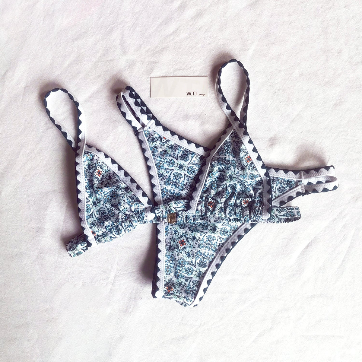 Floral Print Crochet Hem Triangle Bikini Swimsuit