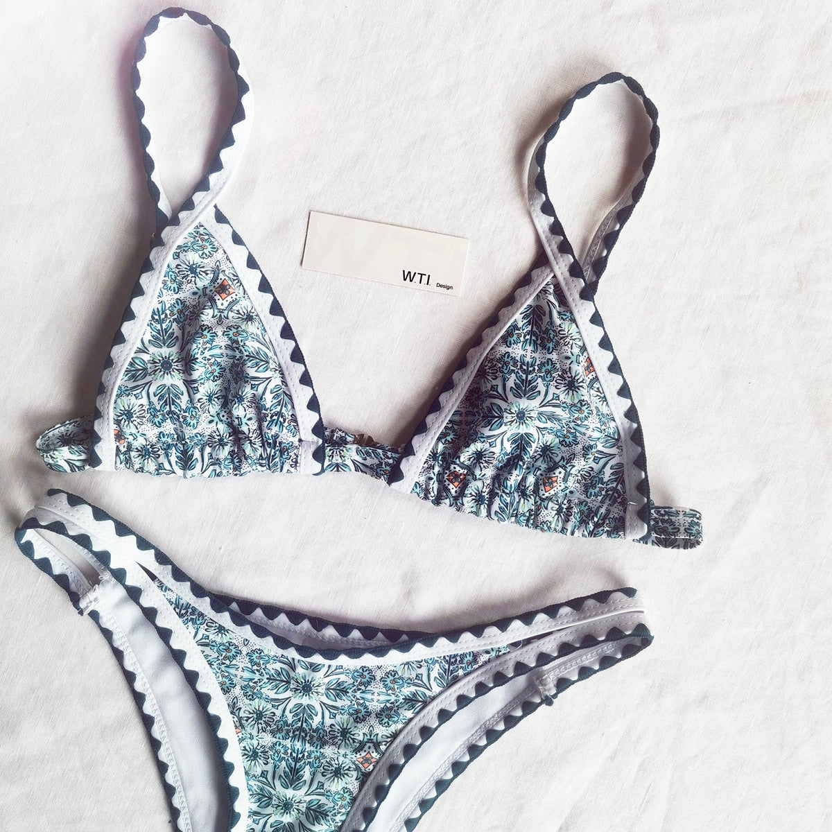 Floral Print Crochet Hem Triangle Bikini Swimsuit