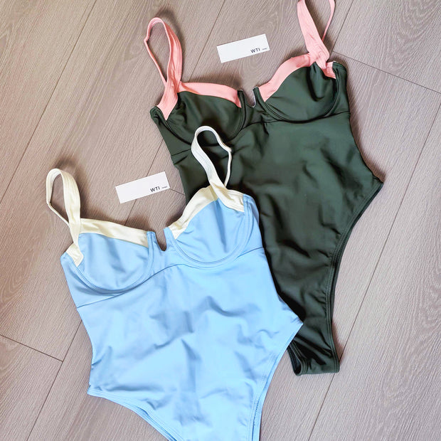 Color-Blocked  Underwire One Piece Swimsuit