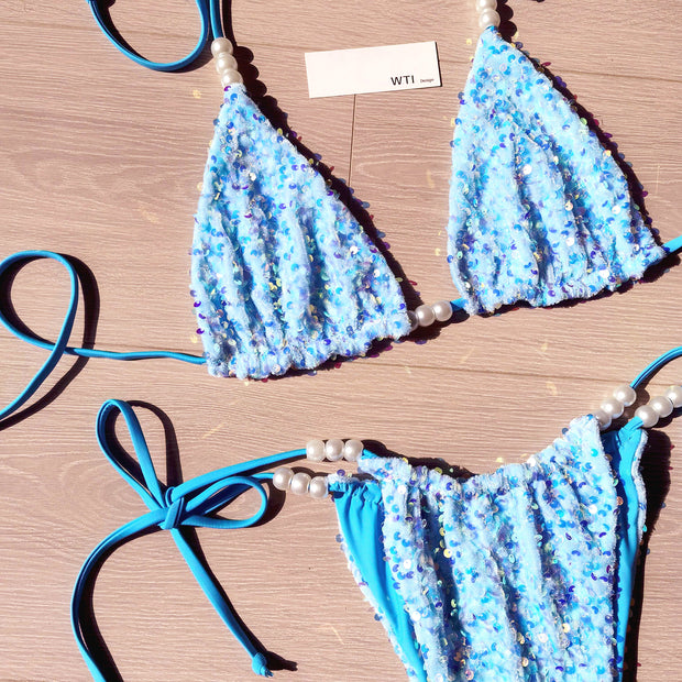 Sequin Beaded  Bikini Swimsuit