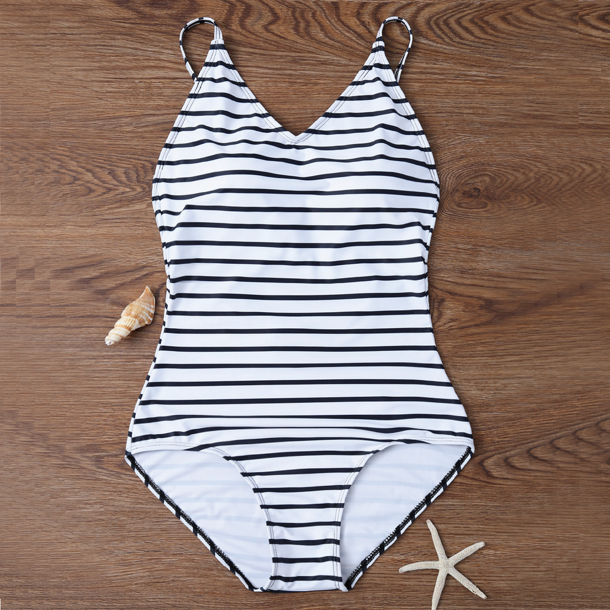 Modest White Stripes Backless One Piece Swimsuit - worthtryit.com