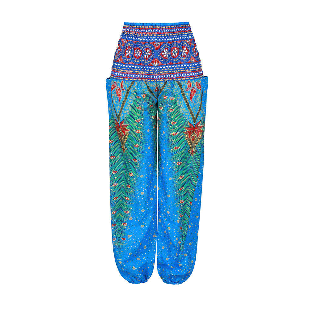 Bohemian Harem Pants Ethnic Wide Leg Bloomers-Blue - worthtryit.com