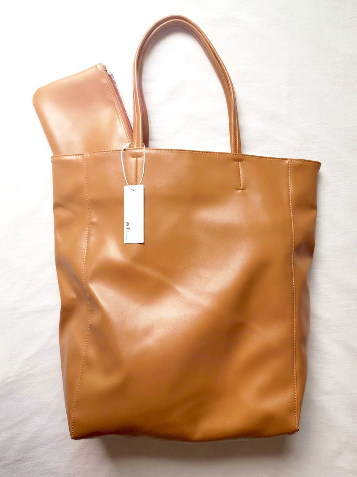 Oversized Eco Vegan Leather Lambskin Tote Bag 16.7" With Little Purse Inside - worthtryit.com