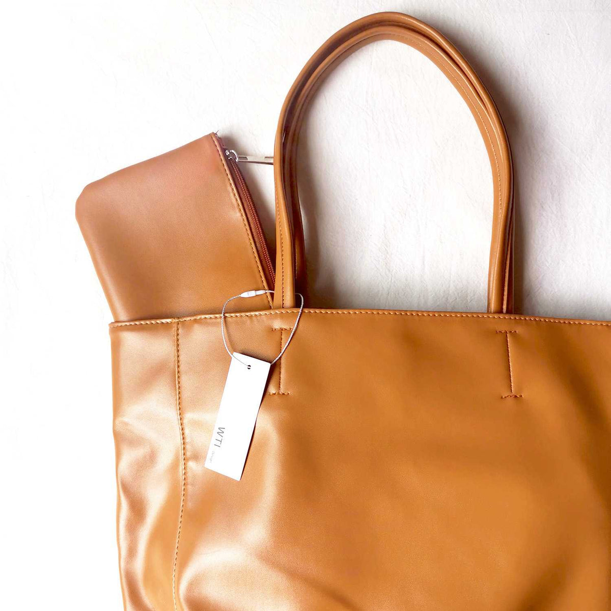 Oversized Eco Vegan Leather Lambskin Tote Bag 16.7" With Little Purse Inside - worthtryit.com