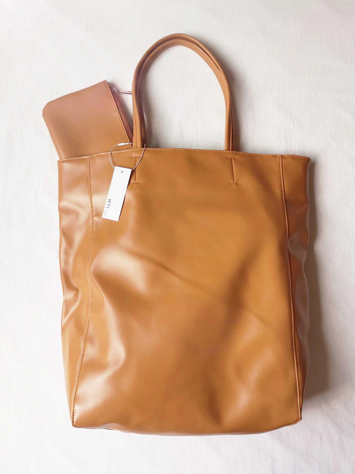 Oversized Eco Vegan Leather Lambskin Tote Bag 16.7" With Little Purse Inside - worthtryit.com