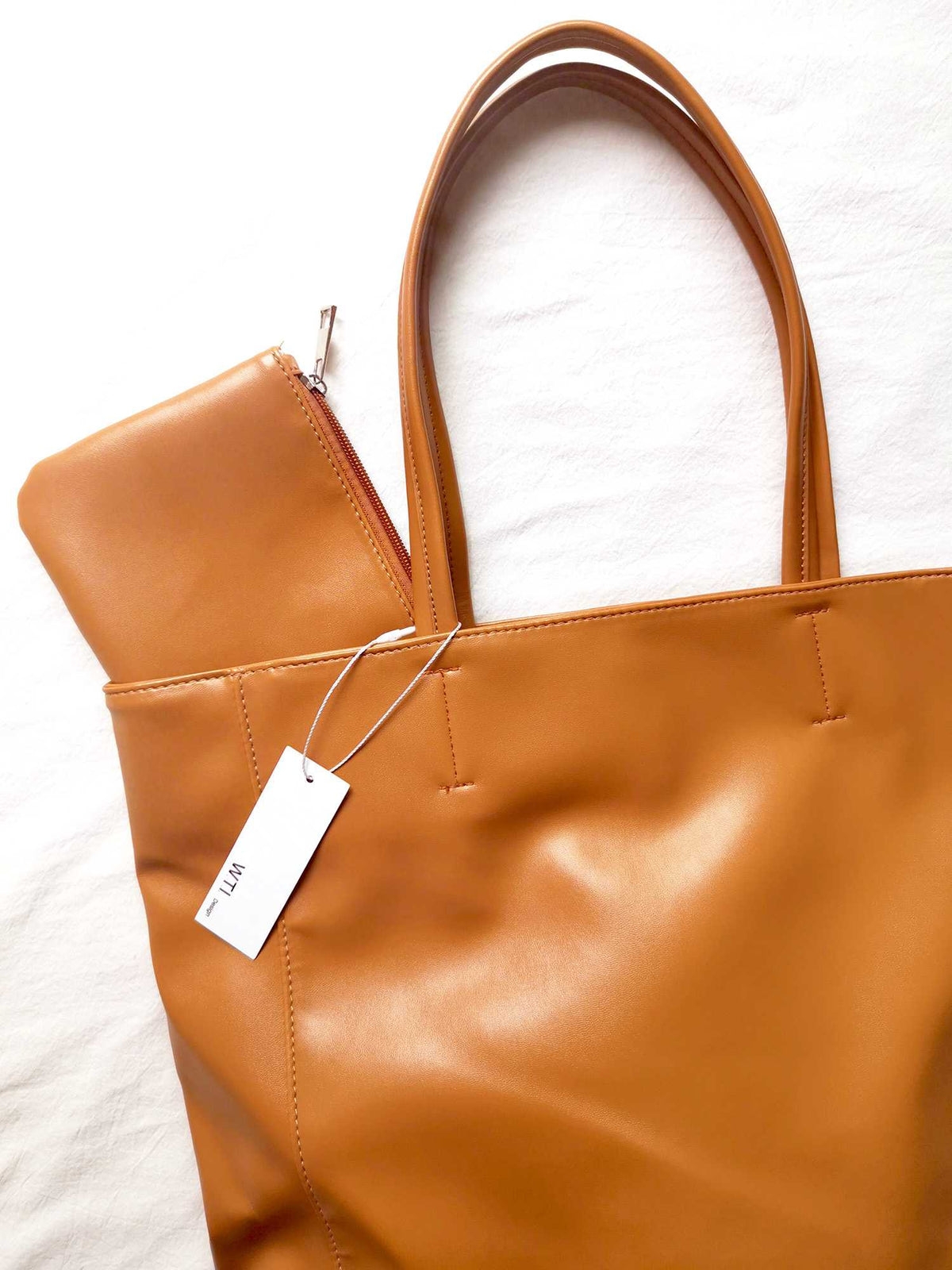 Oversized Eco Vegan Leather Lambskin Tote Bag 16.7" With Little Purse Inside - worthtryit.com