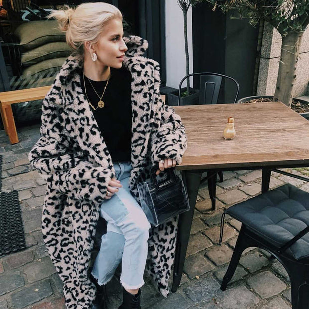 Oversized Leopard Print Fuzzy Teddy Coat - worthtryit.com