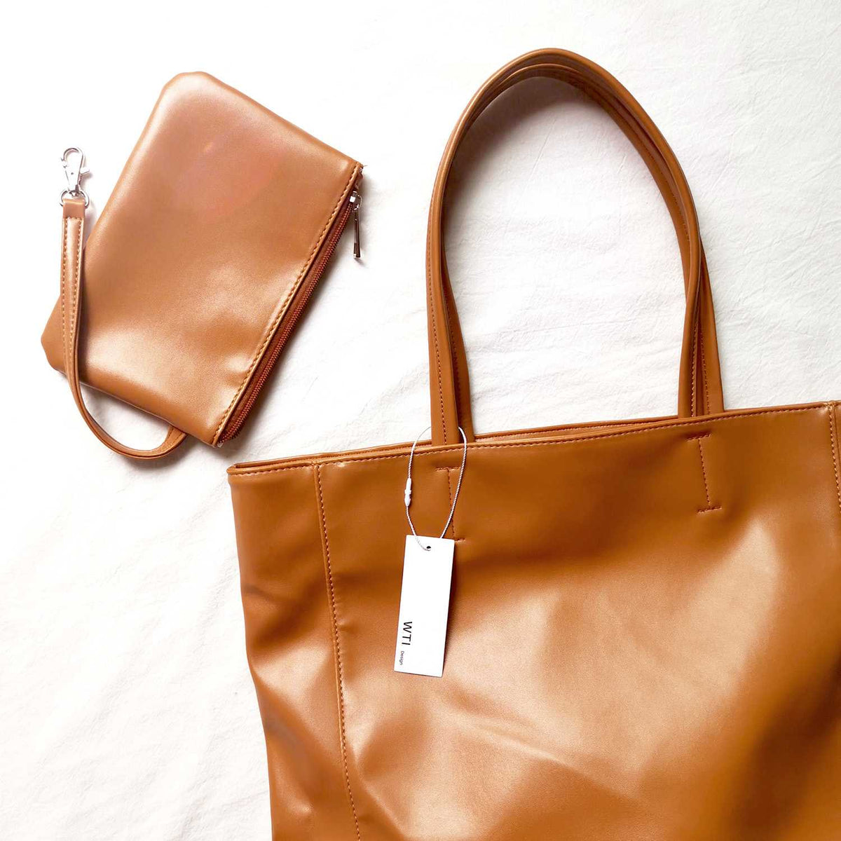 Oversized Eco Vegan Leather Lambskin Tote Bag 16.7" With Little Purse Inside - worthtryit.com