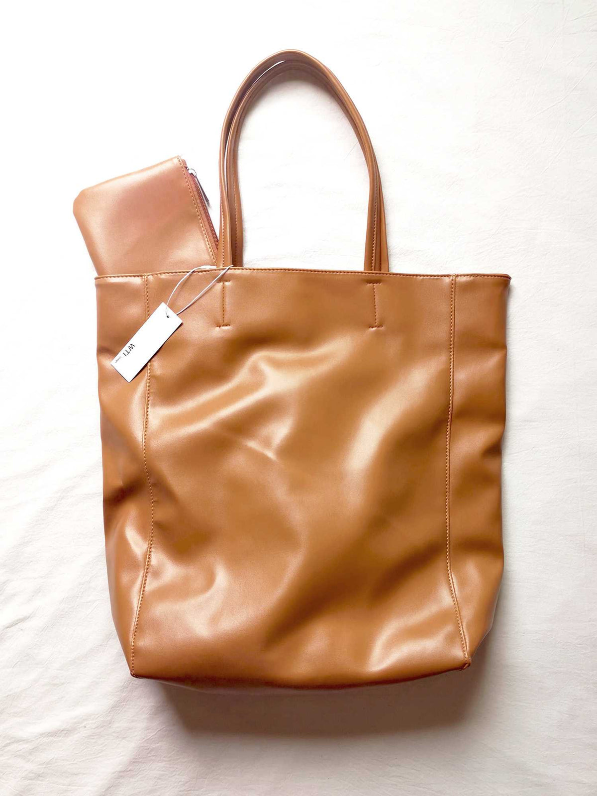 Oversized Eco Vegan Leather Lambskin Tote Bag 16.7" With Little Purse Inside - worthtryit.com