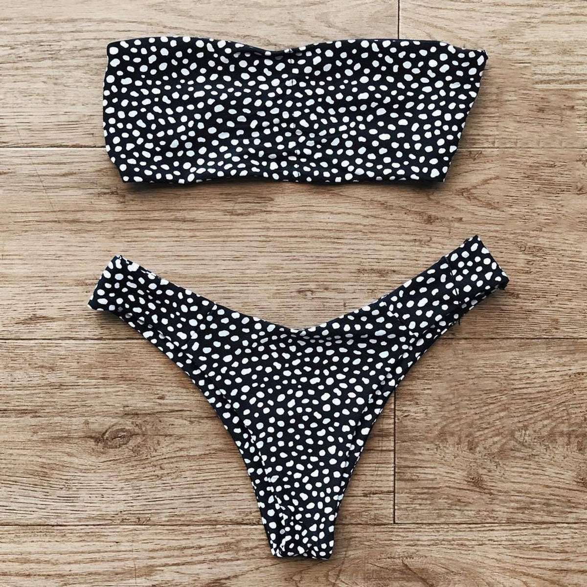Cute Spots High Cut Bandeau Bikini Set - worthtryit.com