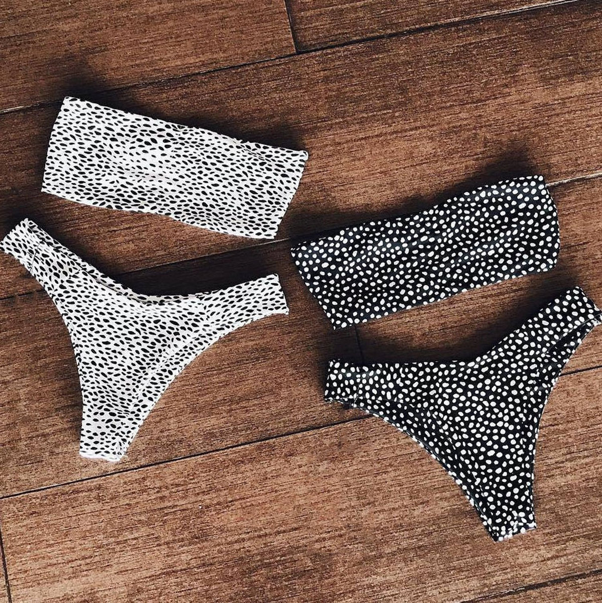 Cute Spots High Cut Bandeau Bikini Set - worthtryit.com