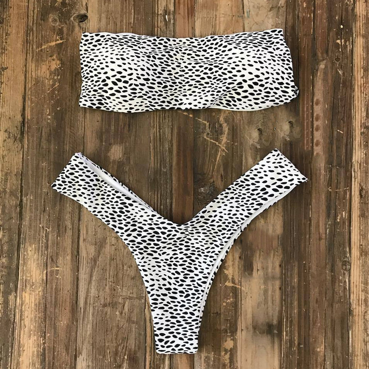 Cute Spots High Cut Bandeau Bikini Set - worthtryit.com