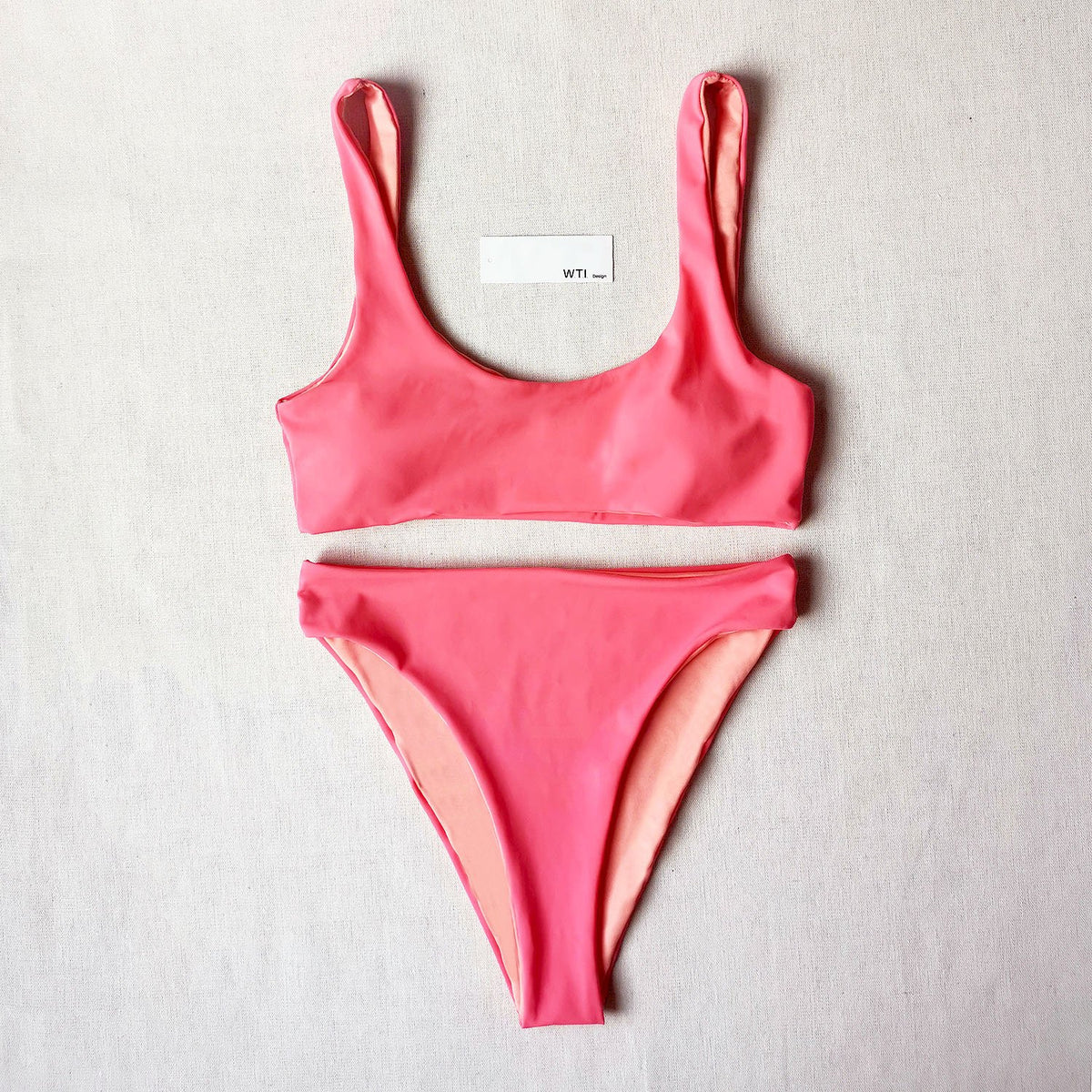 Solid Color Crop High Waist Bikini Swimsuit CH20