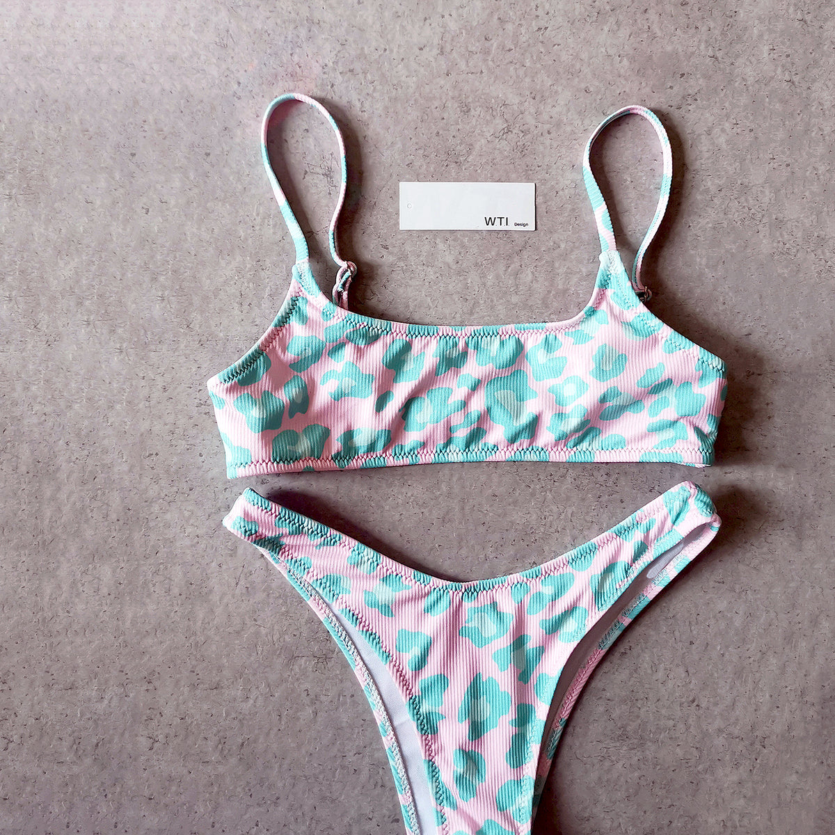 Ribbed Floral Crop Top Bikini Swimsuit