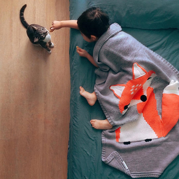 Lovely Knitted Fox Kids Blanket 42"(L) - worthtryit.com