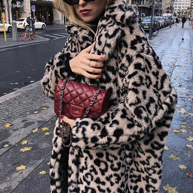 Oversized Leopard Print Fuzzy Teddy Coat - worthtryit.com