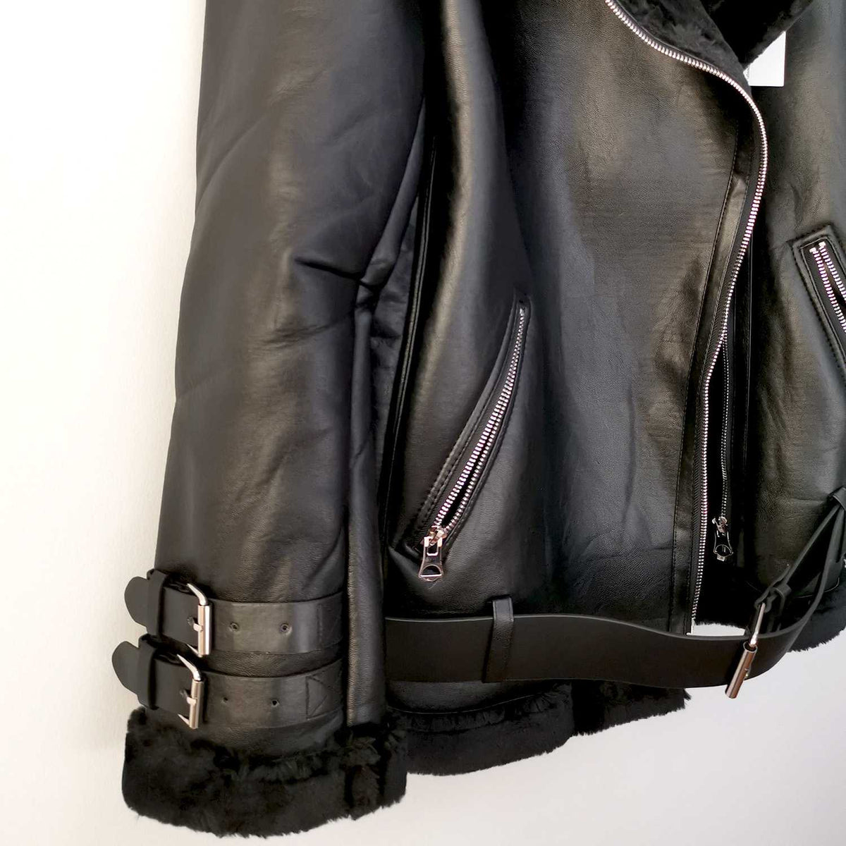 Oversized Faux Fur Moto Bike Jacket - worthtryit.com