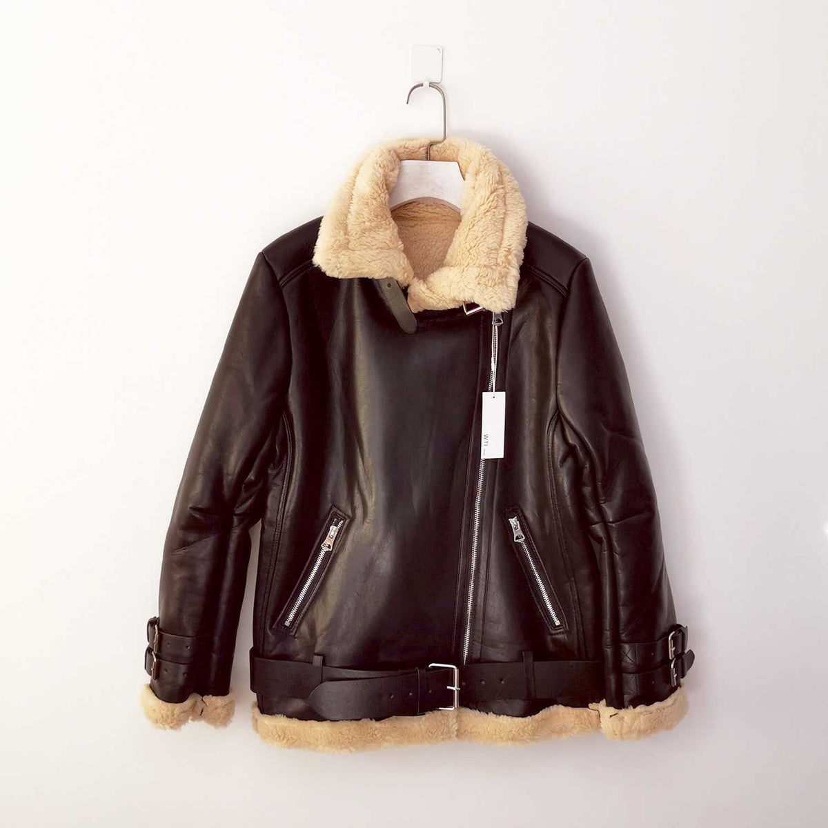 Oversized Faux Fur Moto Bike Jacket - worthtryit.com