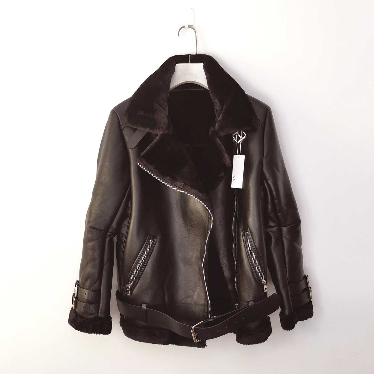 Oversized Faux Fur Moto Bike Jacket - worthtryit.com
