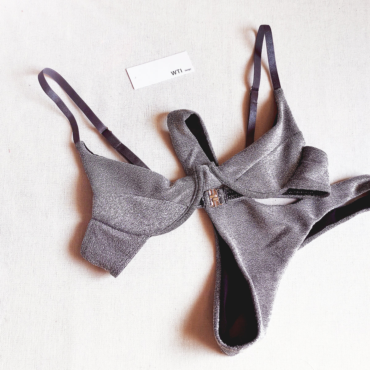Silver Knit  High Rise Underwire Bikini Set