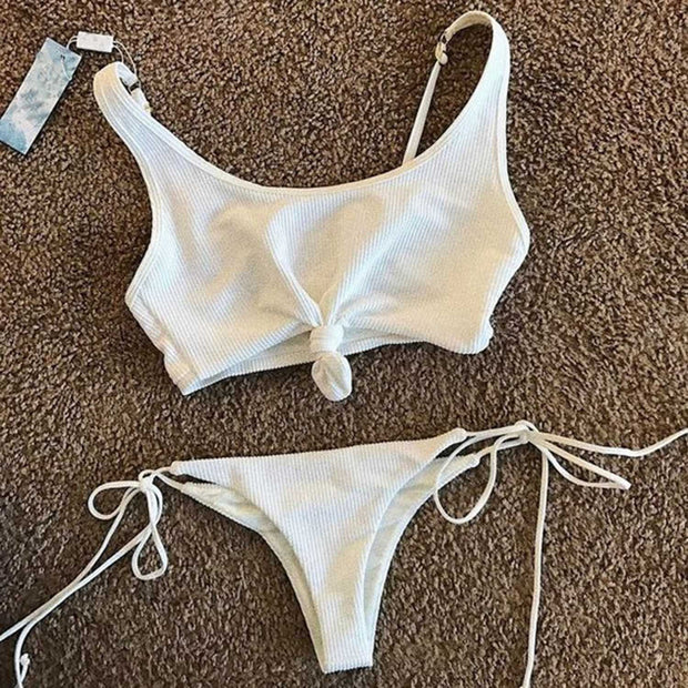 Bowknot Spaghetti Bikini-White - worthtryit.com