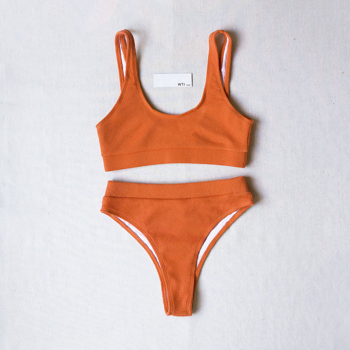 Ribbed Sporty Crop Top High Waisted Bikini Swimsuit