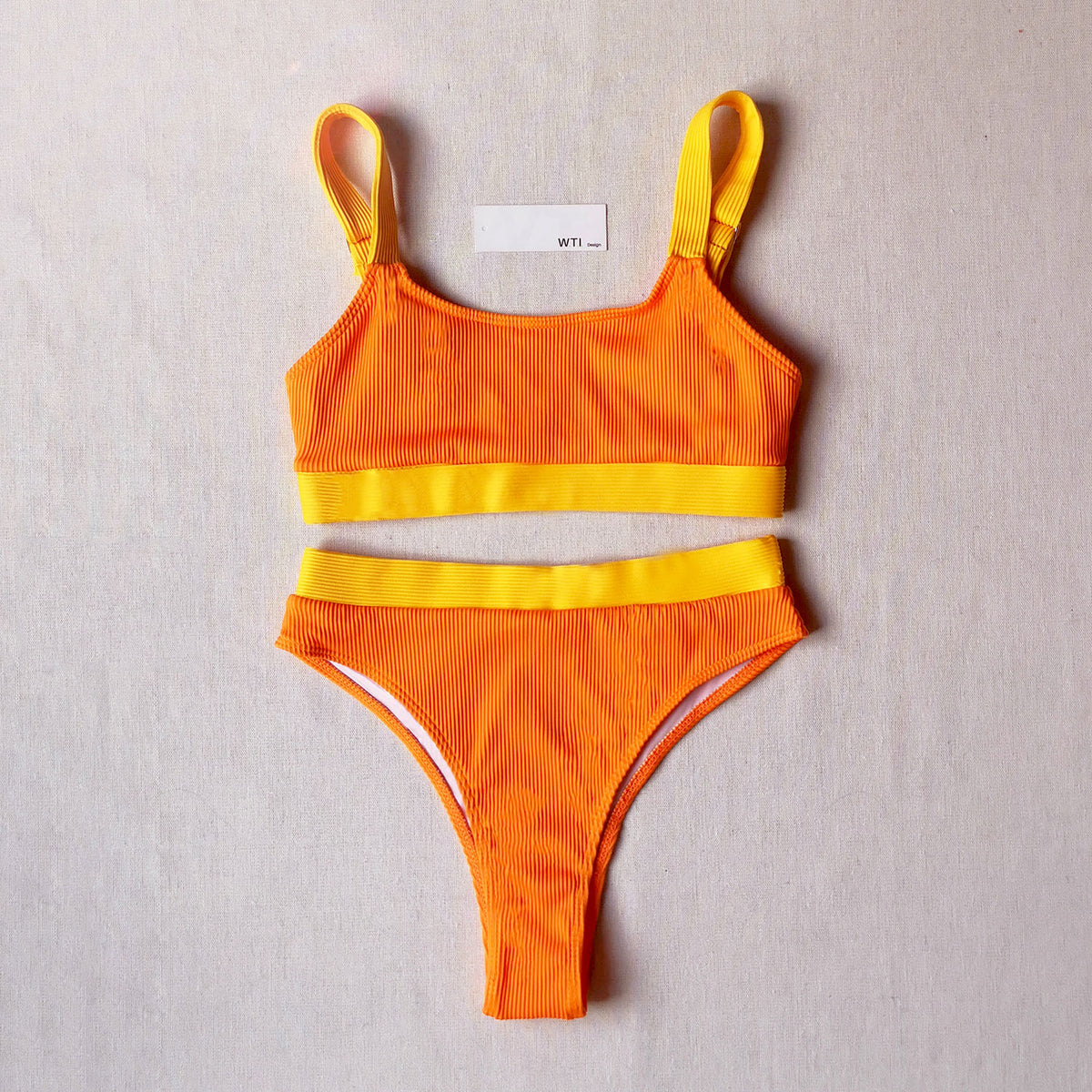 Solid Color Crop Top High Waist Bikini Swimsuit TL20