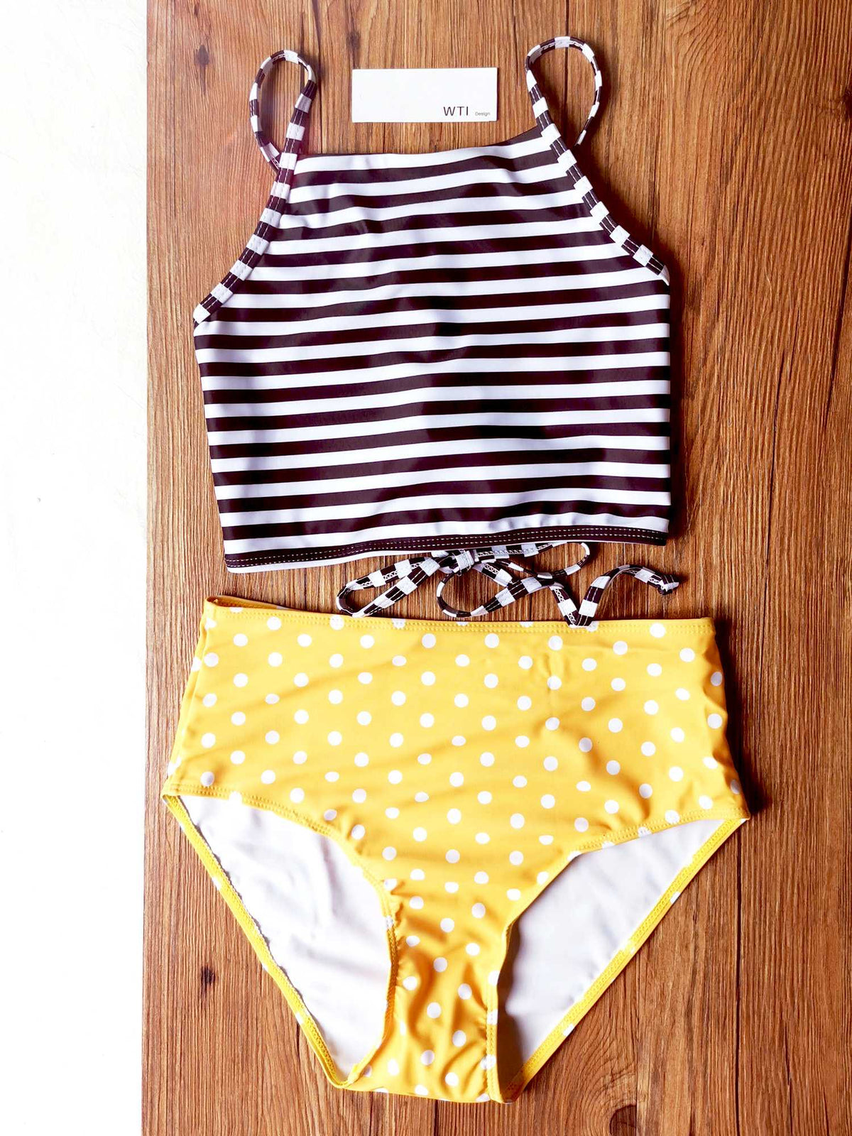 Lace Up Back High Waist Crop Top Bikini Set - worthtryit.com