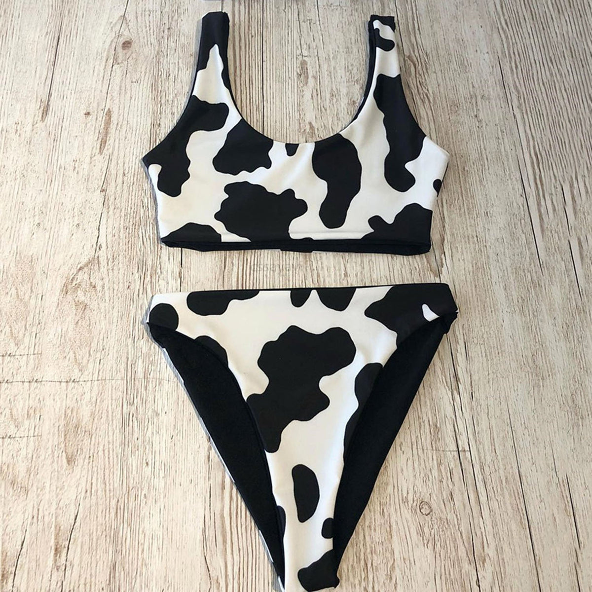Cow Print Crop Top Bikini Swimsuit - worthtryit.com