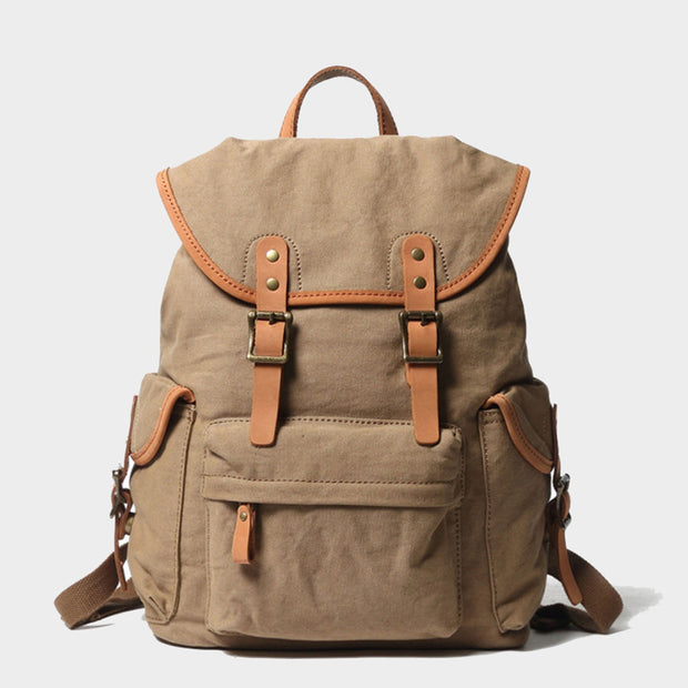 Vintage Style Canvas & Leather Rucksack Backpack 14" - worthtryit.com