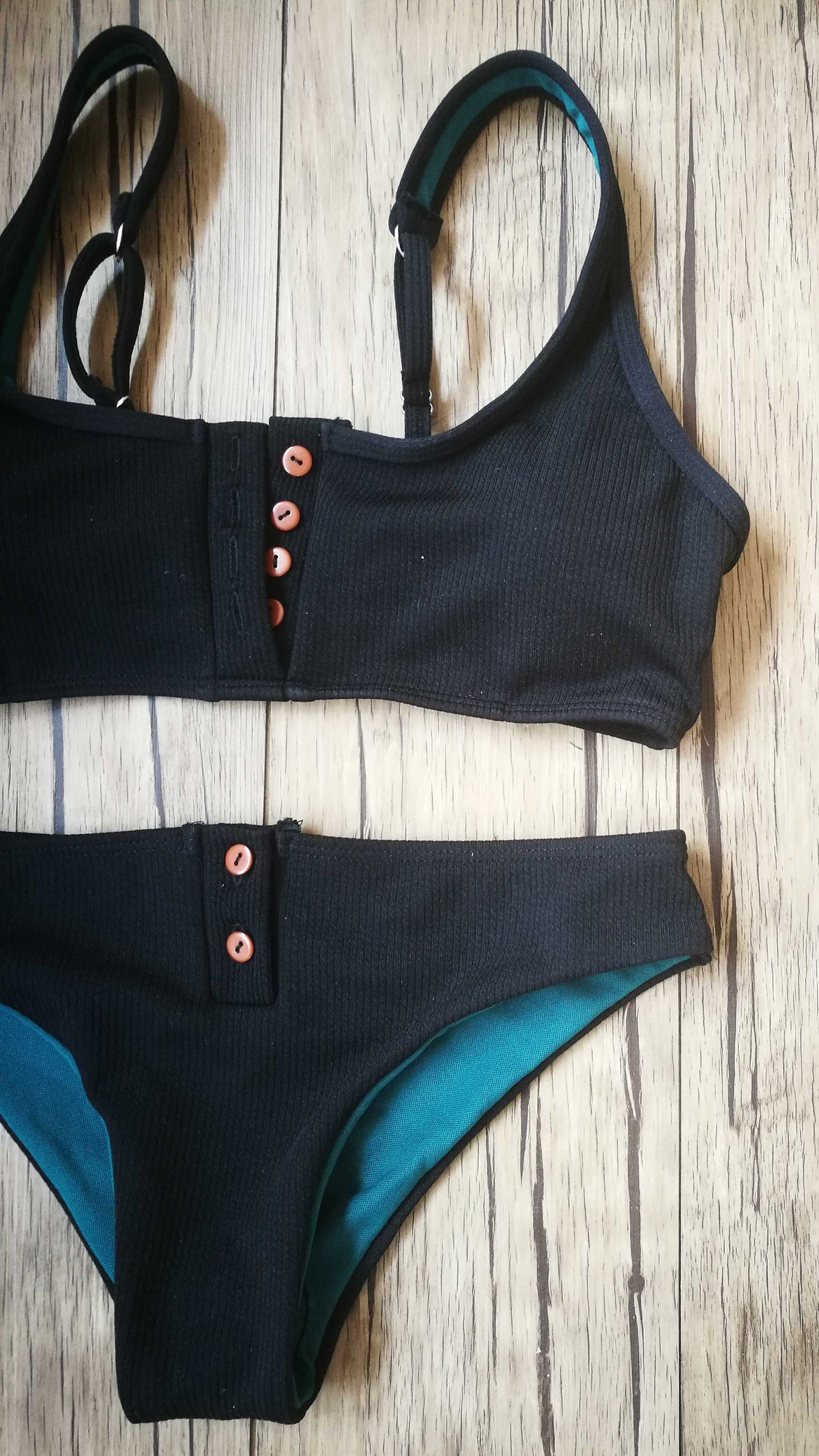 Ribbed Sporty Bikini Swimsuits Button Swimwear Up Crop Top Set - worthtryit.com