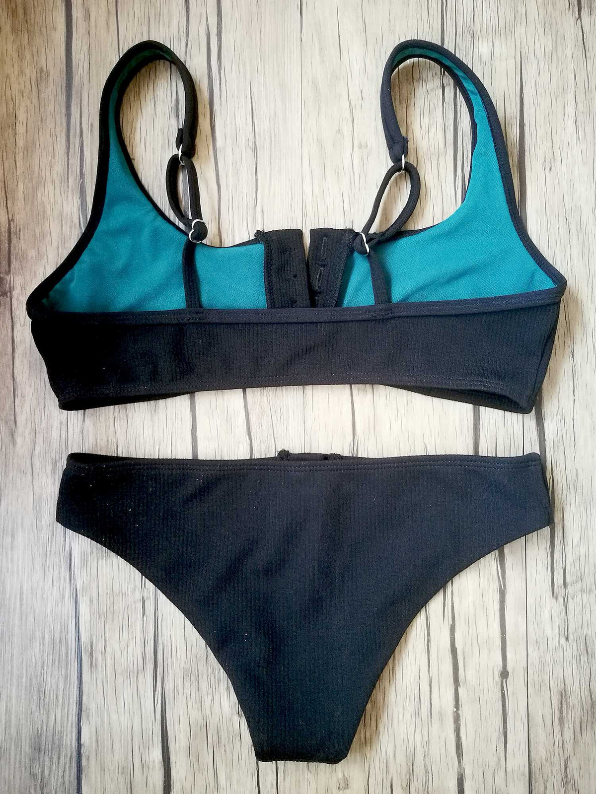 Ribbed Sporty Bikini Swimsuits Button Swimwear Up Crop Top Set - worthtryit.com