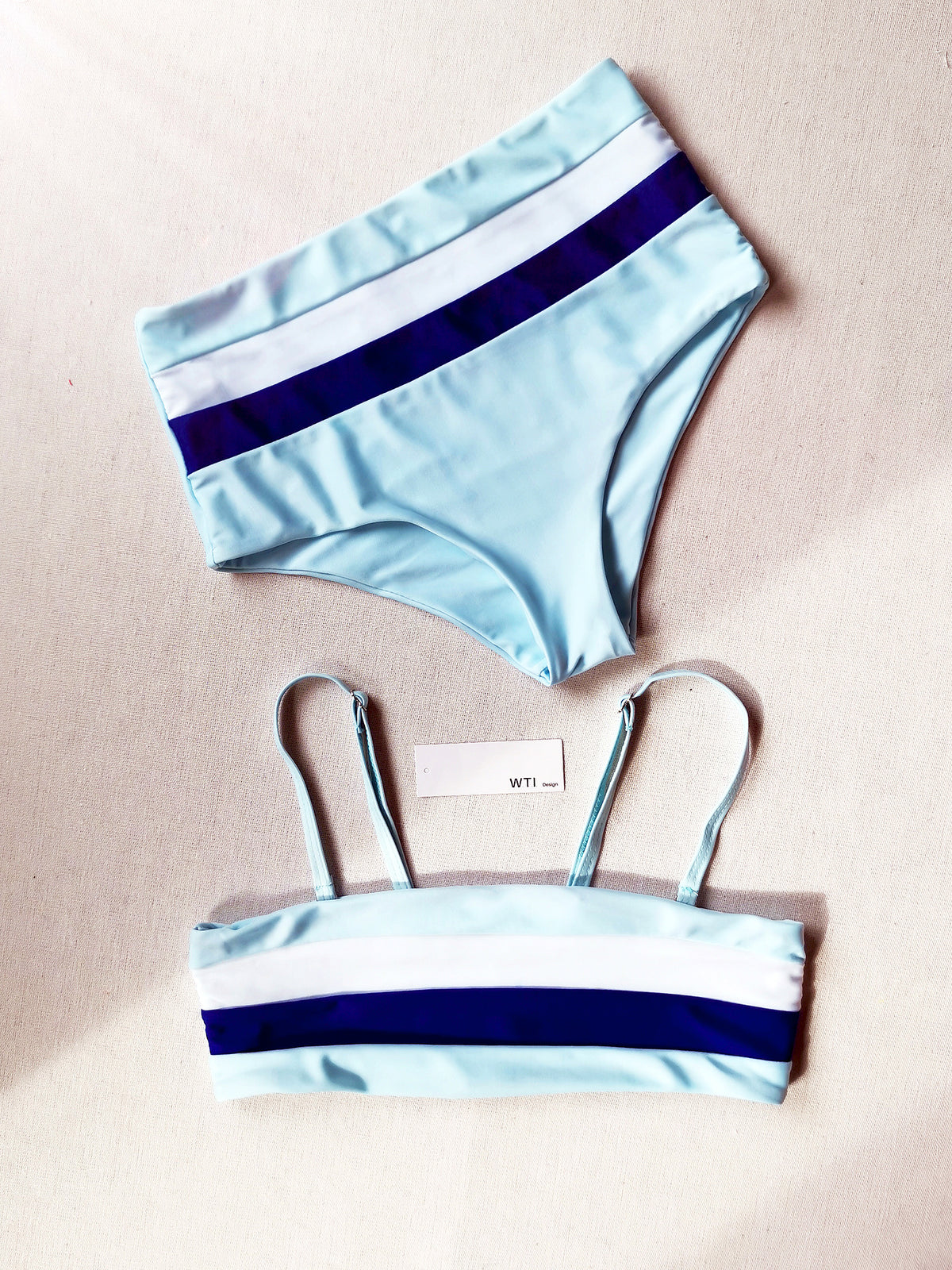 Color Block Strappy High Waisted Crop Top Bikini Set